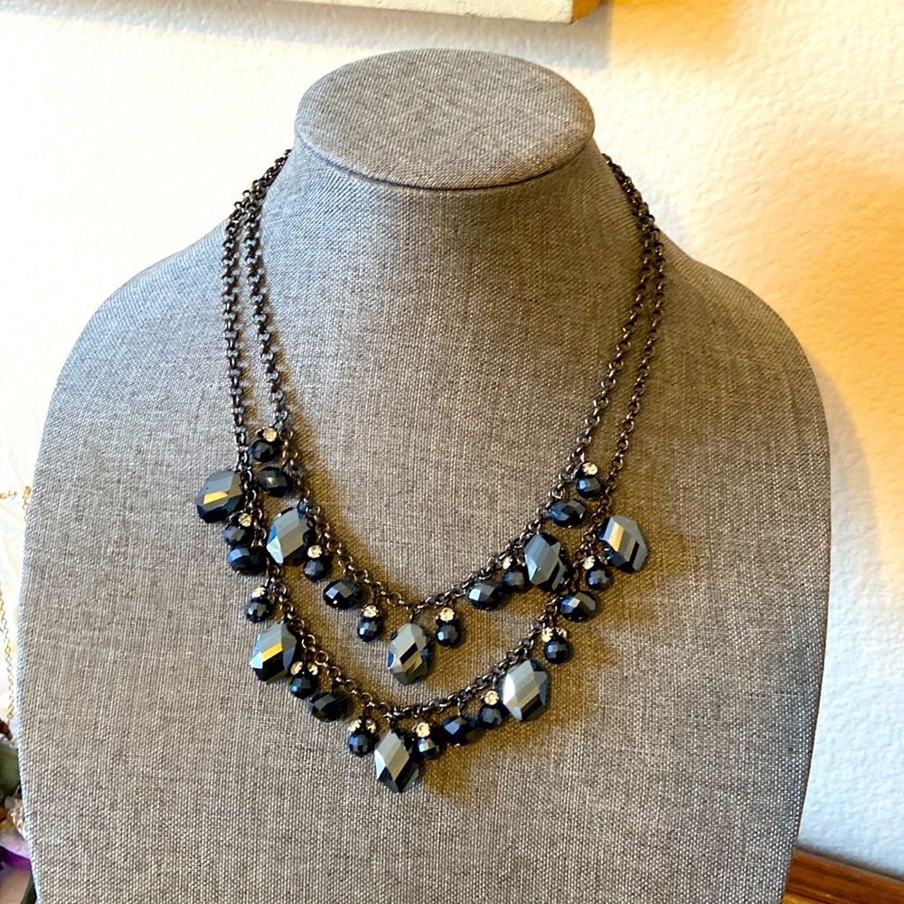 Vera Wang Two Strand Gunmetal Chain & Faceted Glass Beads Necklace